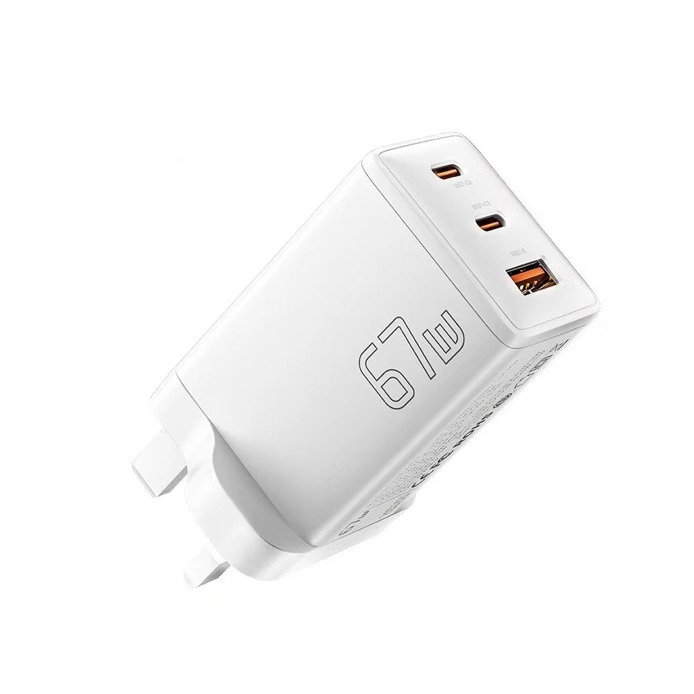 Premium 67W GaN Fast Charging Wall Charger with USB-C & USB Ports, PD Quick Charge Technology, Portable Travel Charger for Multiple Devices