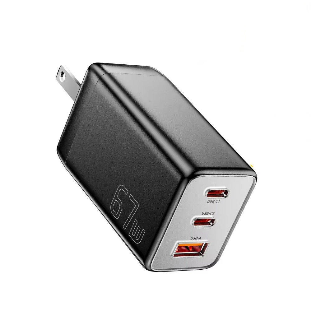 Premium 67W GaN Fast Charging Wall Charger with USB-C & USB Ports, PD Quick Charge Technology, Portable Travel Charger for Multiple Devices