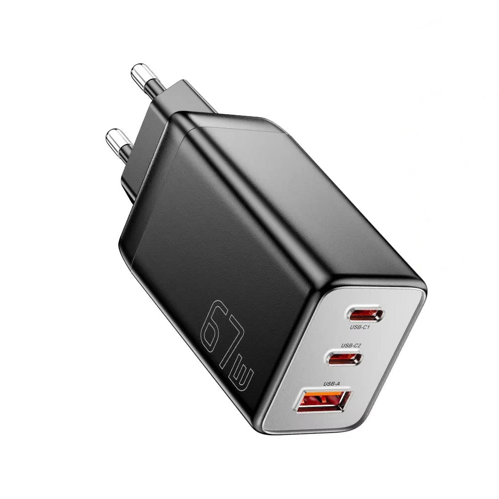 Premium 67W GaN Fast Charging Wall Charger with USB-C & USB Ports, PD Quick Charge Technology, Portable Travel Charger for Multiple Devices