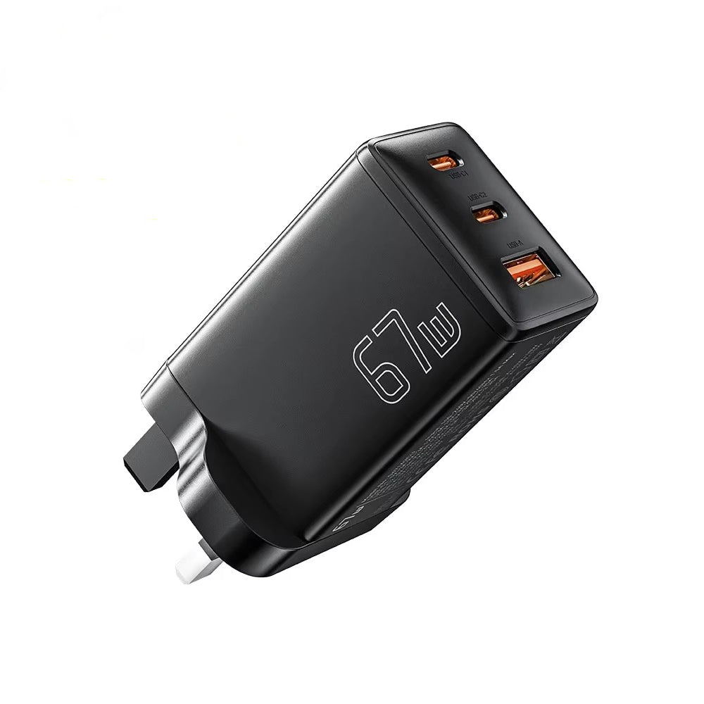 Premium 67W GaN Fast Charging Wall Charger with USB-C & USB Ports, PD Quick Charge Technology, Portable Travel Charger for Multiple Devices