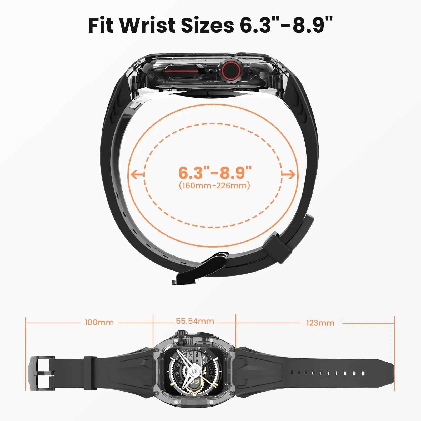 Premium Apple Watch Clear Strap & Protective Case Mod Kit with Transparent Upgrade Design