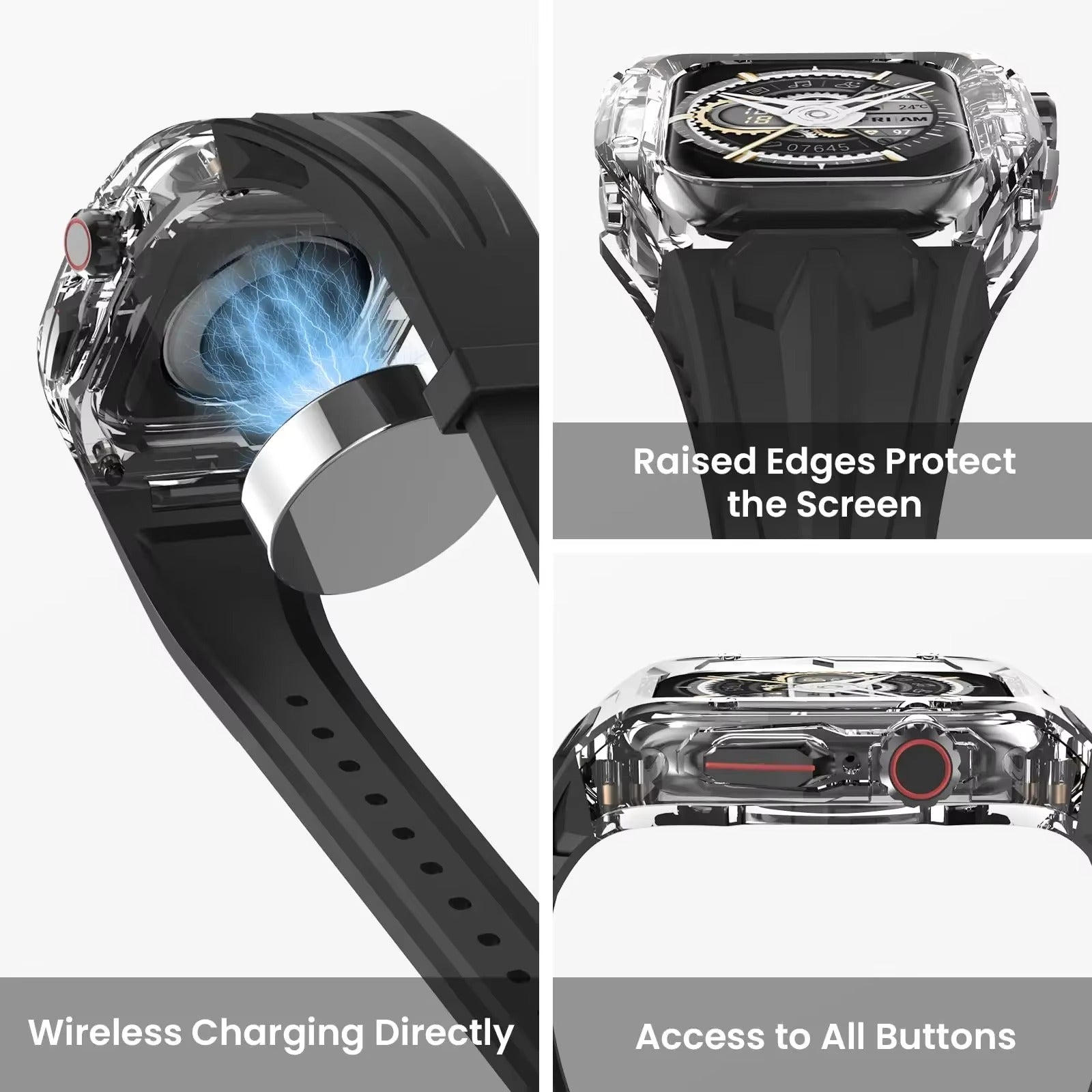 Premium Apple Watch Clear Strap & Protective Case Mod Kit with Transparent Upgrade Design