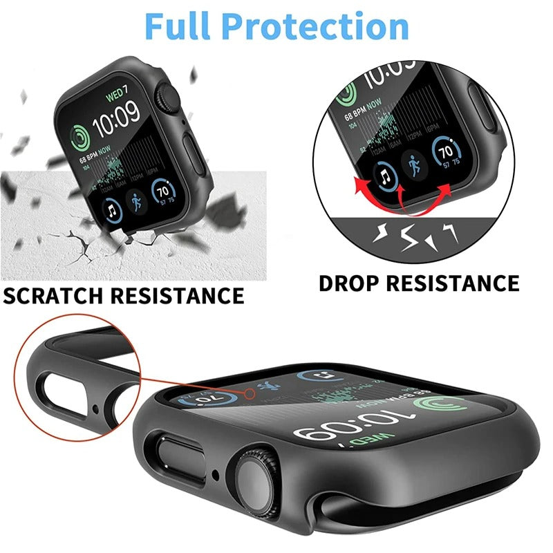 Premium Apple Watch Glass Case & Screen Protector Cover, Full Protection Housing for Series Watches 38mm–45mm