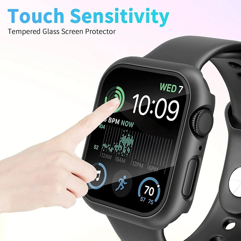 Premium Apple Watch Glass Case & Screen Protector Cover, Full Protection Housing for Series Watches 38mm–45mm