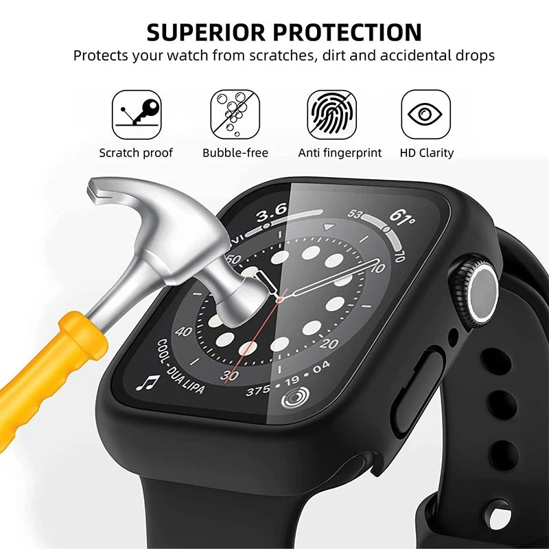 Premium Apple Watch Glass Case & Screen Protector Cover, Full Protection Housing for Series Watches 38mm–45mm
