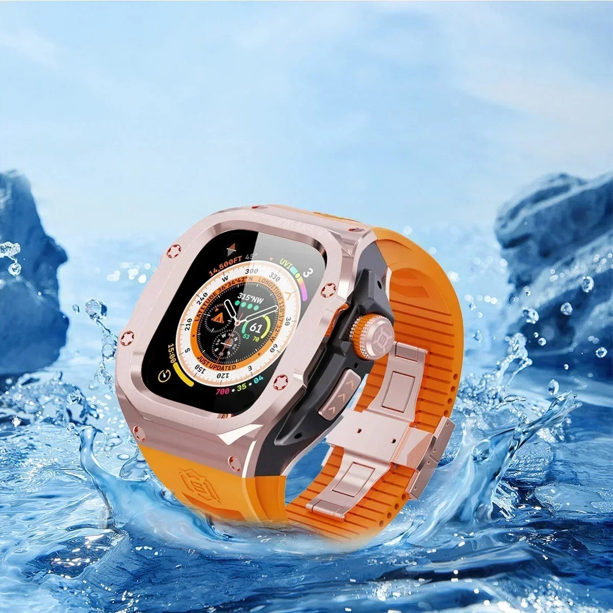 Premium Apple Watch Mod Kit with Stainless Steel Case & Sport Band, Upgrade Protection Set for Ultra & Series Models
