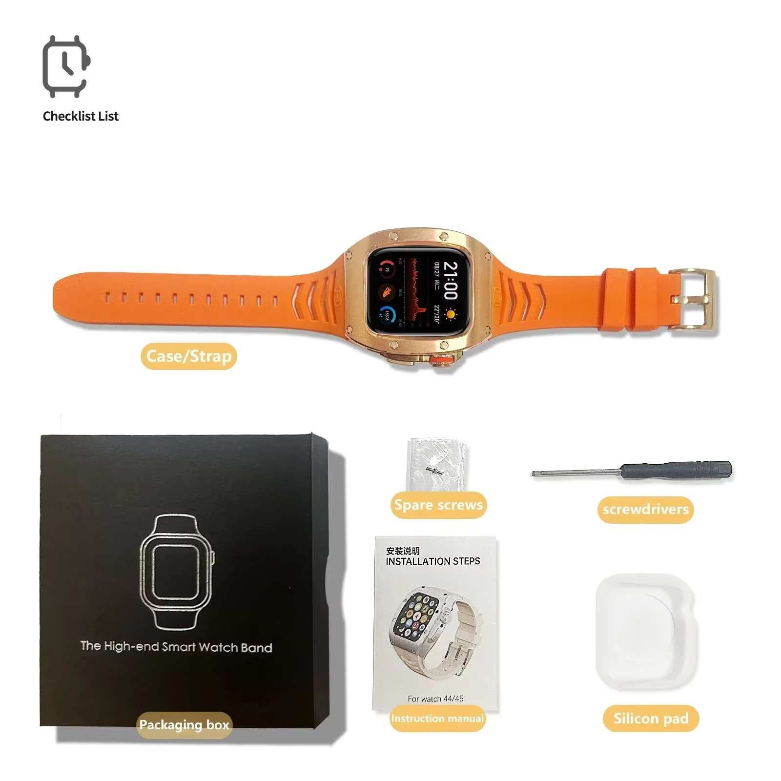 Premium Apple Watch Mod Kit with Stainless Steel Case & Sport Band, Upgrade Protection Set for Ultra & Series Models
