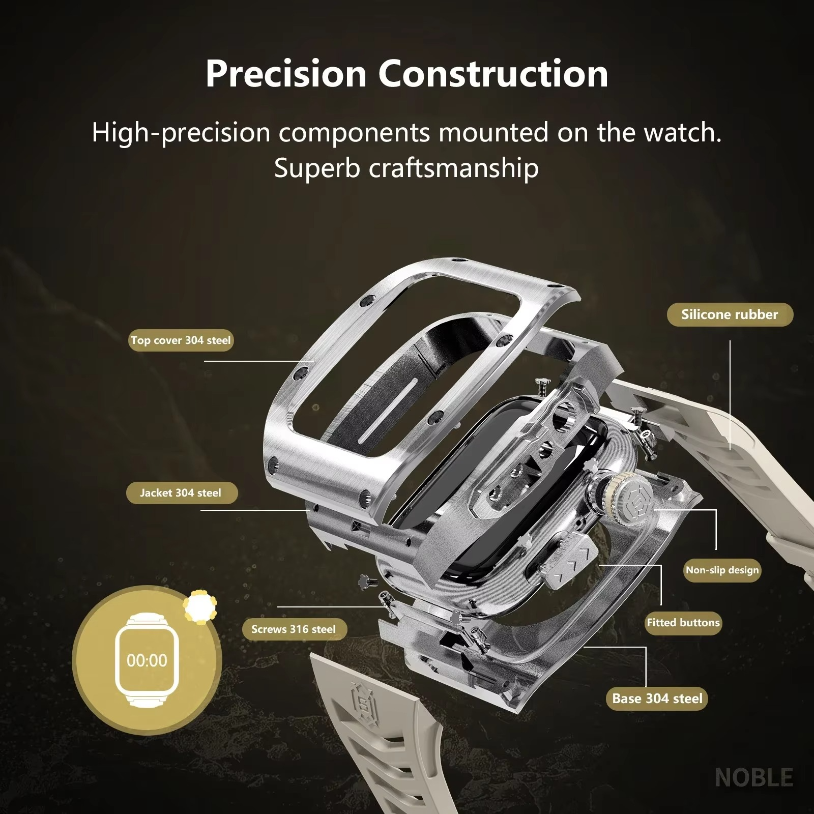 Premium Apple Watch Mod Kit with Stainless Steel Case & Sport Band, Upgrade Protection Set for Ultra & Series Models