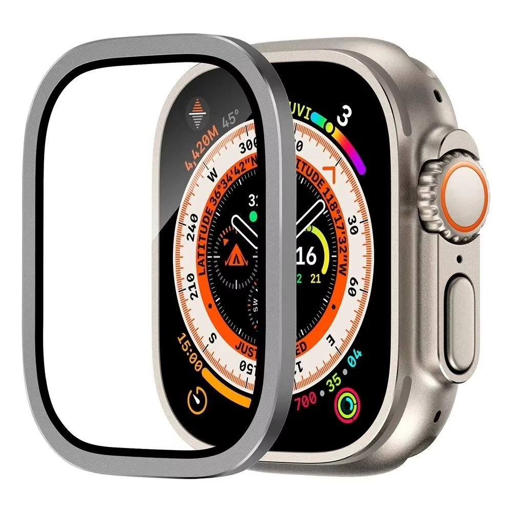 Premium Apple Watch Ultra 49mm Metal Bumper Case with Tempered Glass Screen Protector, Aluminum Alloy Full Protection Cover