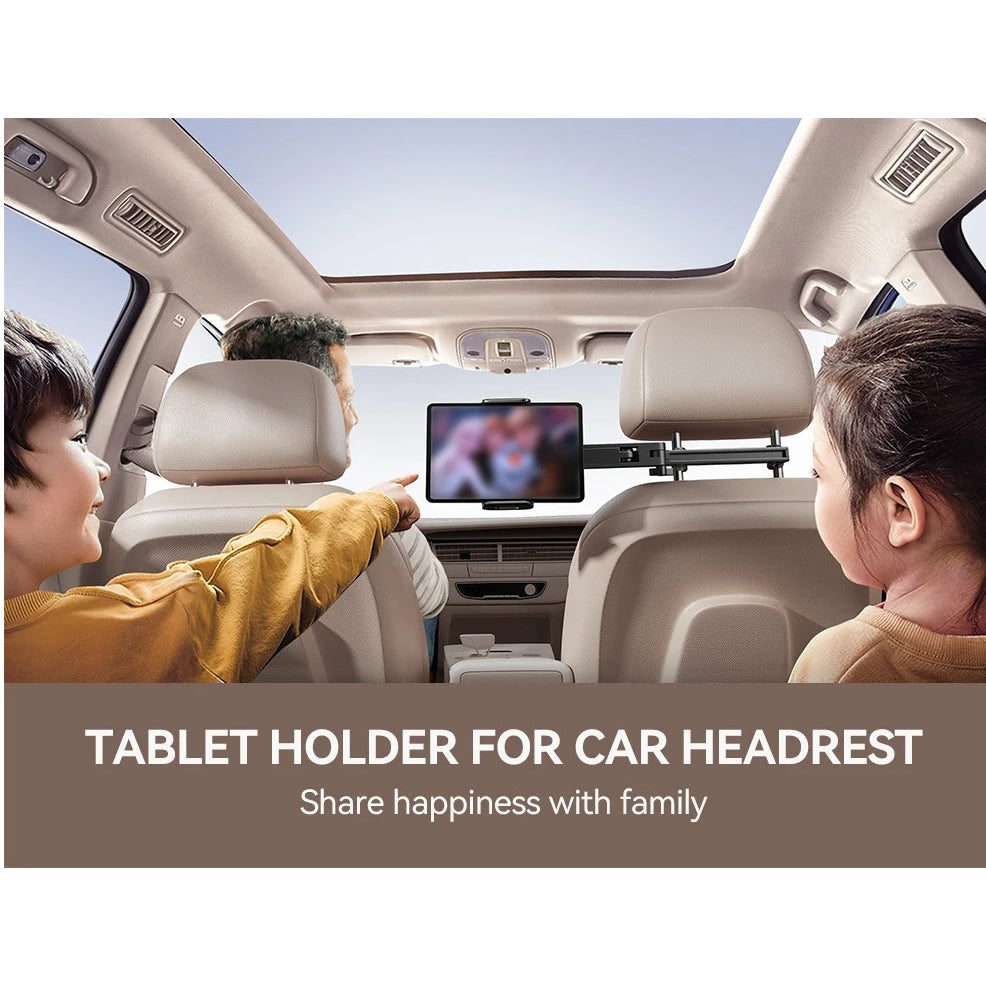 Premium Backseat Tablet & Phone Holder with Adjustable Headrest Installation, Stretchable Hands-Free Car Mount for Passengers