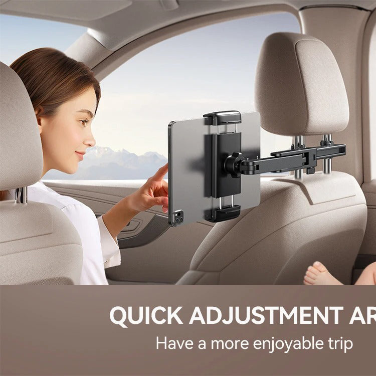 Premium Backseat Tablet & Phone Holder with Adjustable Headrest Installation, Stretchable Hands-Free Car Mount for Passengers
