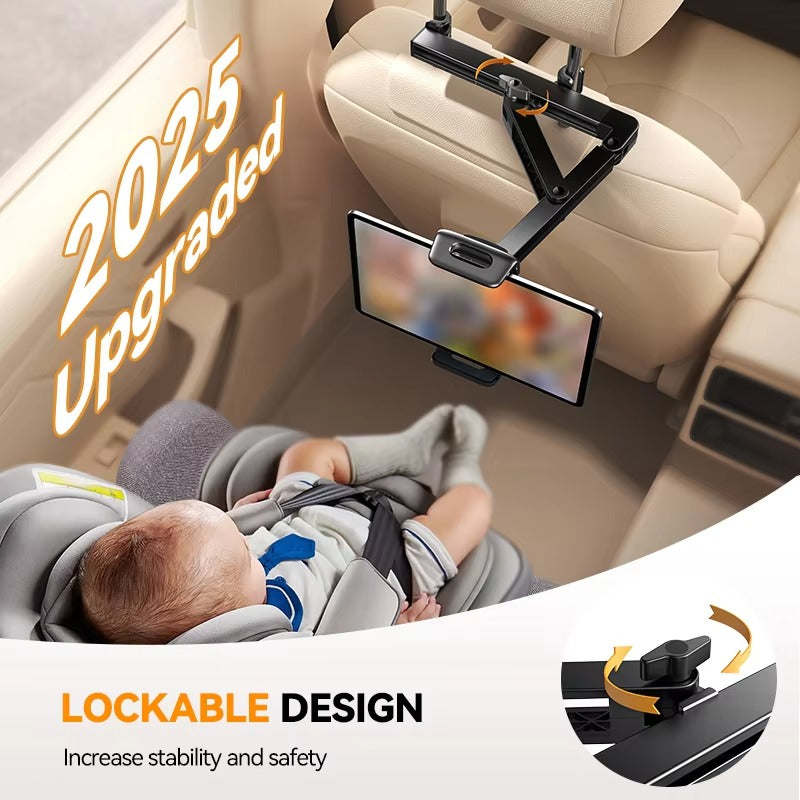 Premium Backseat Tablet & Phone Holder with Adjustable Headrest Installation, Stretchable Hands-Free Car Mount for Passengers