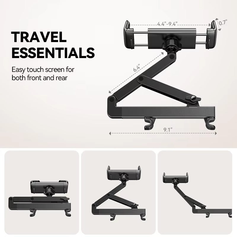 Premium Backseat Tablet & Phone Holder with Adjustable Headrest Installation, Stretchable Hands-Free Car Mount for Passengers