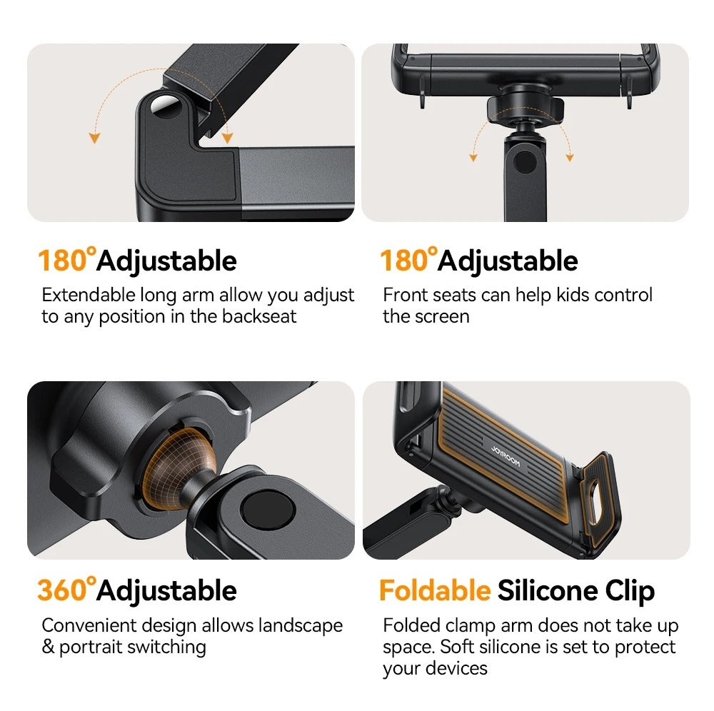 Premium Backseat Tablet & Phone Holder with Adjustable Headrest Installation, Stretchable Hands-Free Car Mount for Passengers