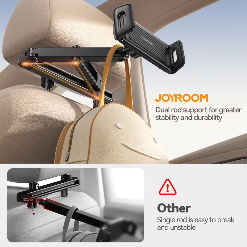 Premium Backseat Tablet & Phone Holder with Adjustable Headrest Installation, Stretchable Hands-Free Car Mount for Passengers