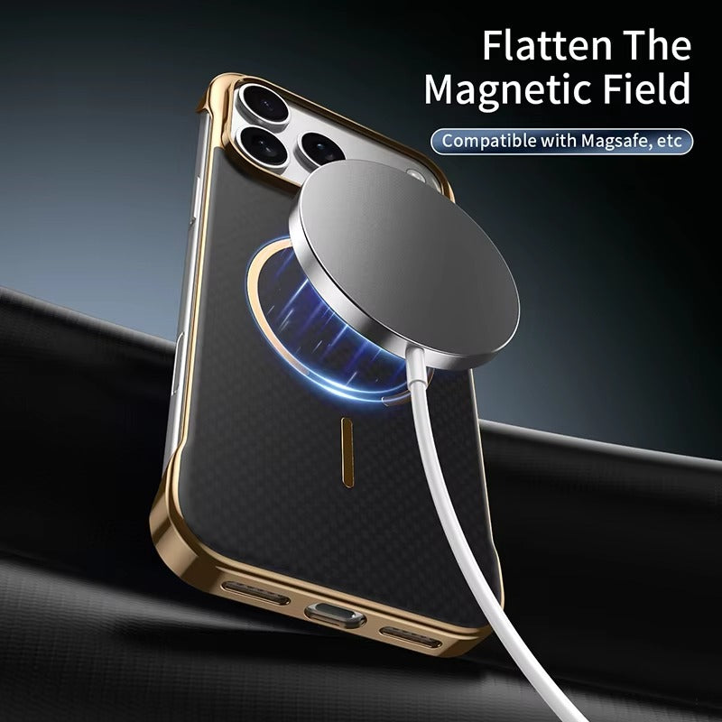 Premium iPhone Case — MagSafe Shockproof Frameless Carbon Fiber Textured Bumper Cover with Slim Durable Wireless-Charging Compatible Protection