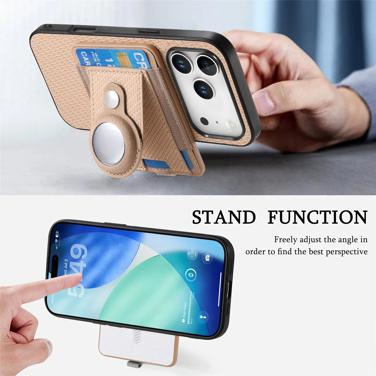 Premium iPhone Case — MagSafe Magnetic Wallet Cover with AirTag Card Holder, Shock-Resistant Anti-Scratch Non-Slip PC+TPU Design