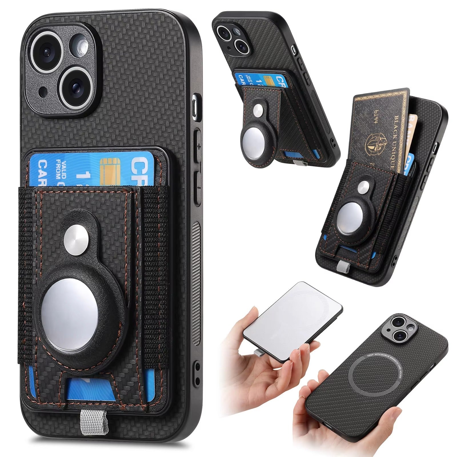 Premium iPhone Case — MagSafe Magnetic Wallet Cover with AirTag Card Holder, Shock-Resistant Anti-Scratch Non-Slip PC+TPU Design