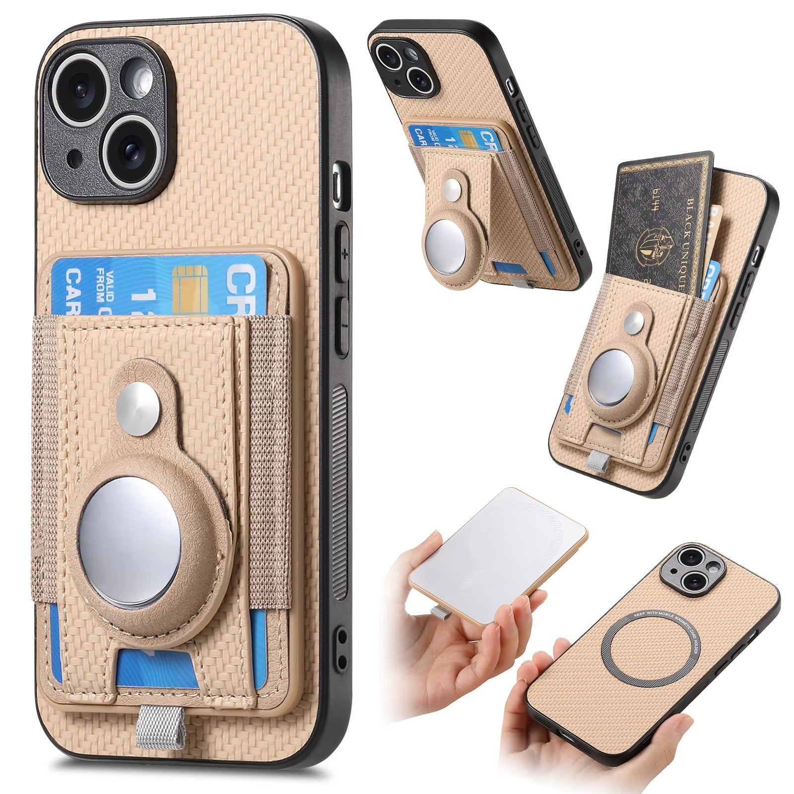 Premium iPhone Case — MagSafe Magnetic Wallet Cover with AirTag Card Holder, Shock-Resistant Anti-Scratch Non-Slip PC+TPU Design