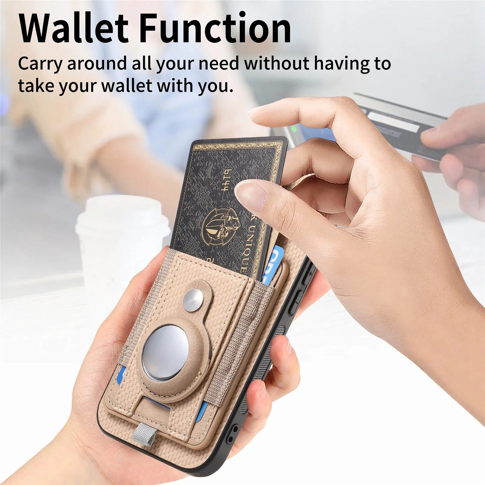 Premium iPhone Case — MagSafe Magnetic Wallet Cover with AirTag Card Holder, Shock-Resistant Anti-Scratch Non-Slip PC+TPU Design