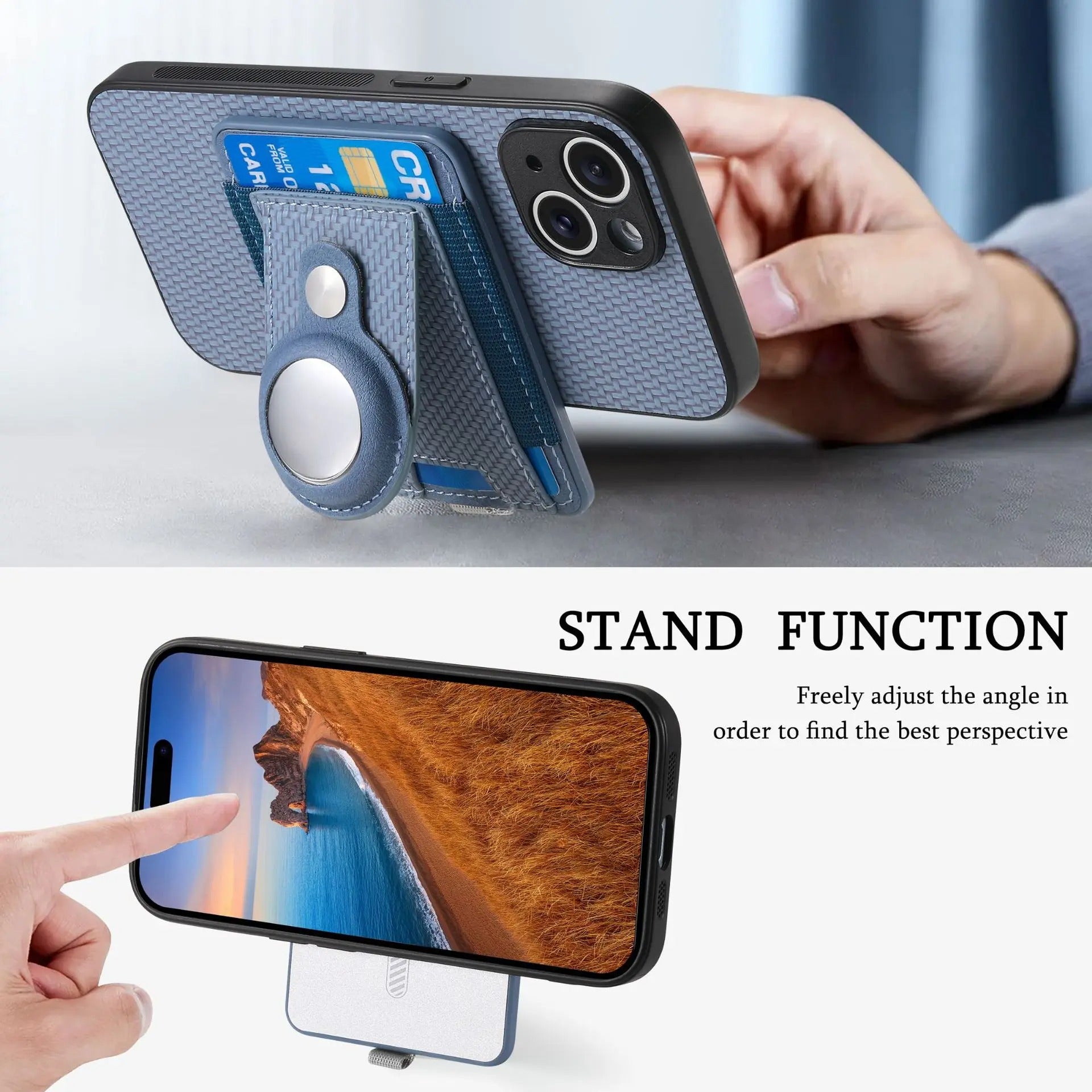 Premium iPhone Case — MagSafe Magnetic Wallet Cover with AirTag Card Holder, Shock-Resistant Anti-Scratch Non-Slip PC+TPU Design