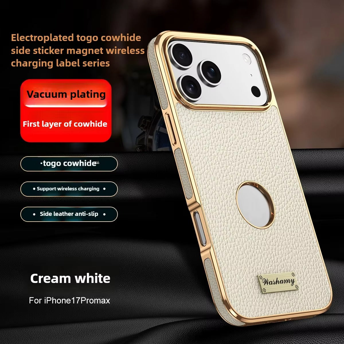 Premium iPhone Case — Magnetic Leather Cowhide Lychee Texture Slim Protective Cover with Anti-Fingerprint Grip