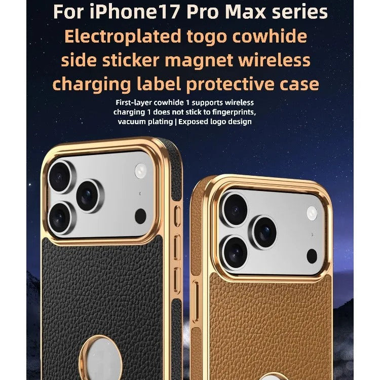 Premium iPhone Case — Magnetic Leather Cowhide Lychee Texture Slim Protective Cover with Anti-Fingerprint Grip