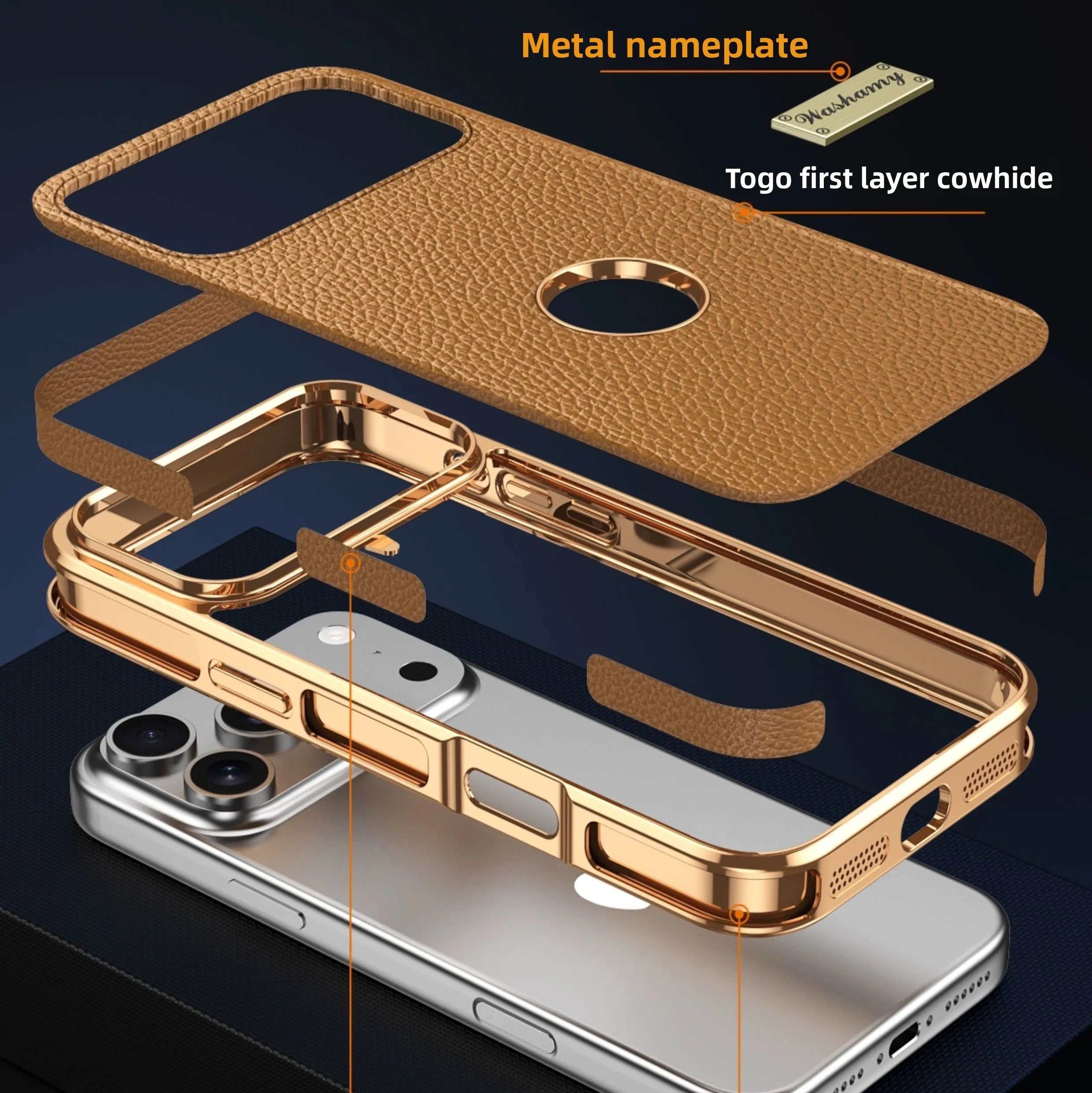 Premium iPhone Case — Magnetic Leather Cowhide Lychee Texture Slim Protective Cover with Anti-Fingerprint Grip
