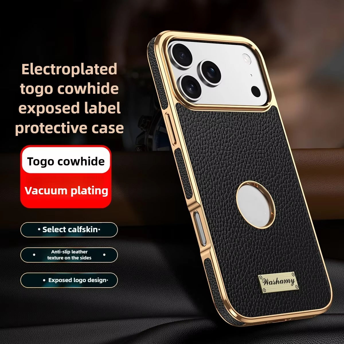 Premium iPhone Case — Magnetic Leather Cowhide Lychee Texture Slim Protective Cover with Anti-Fingerprint Grip