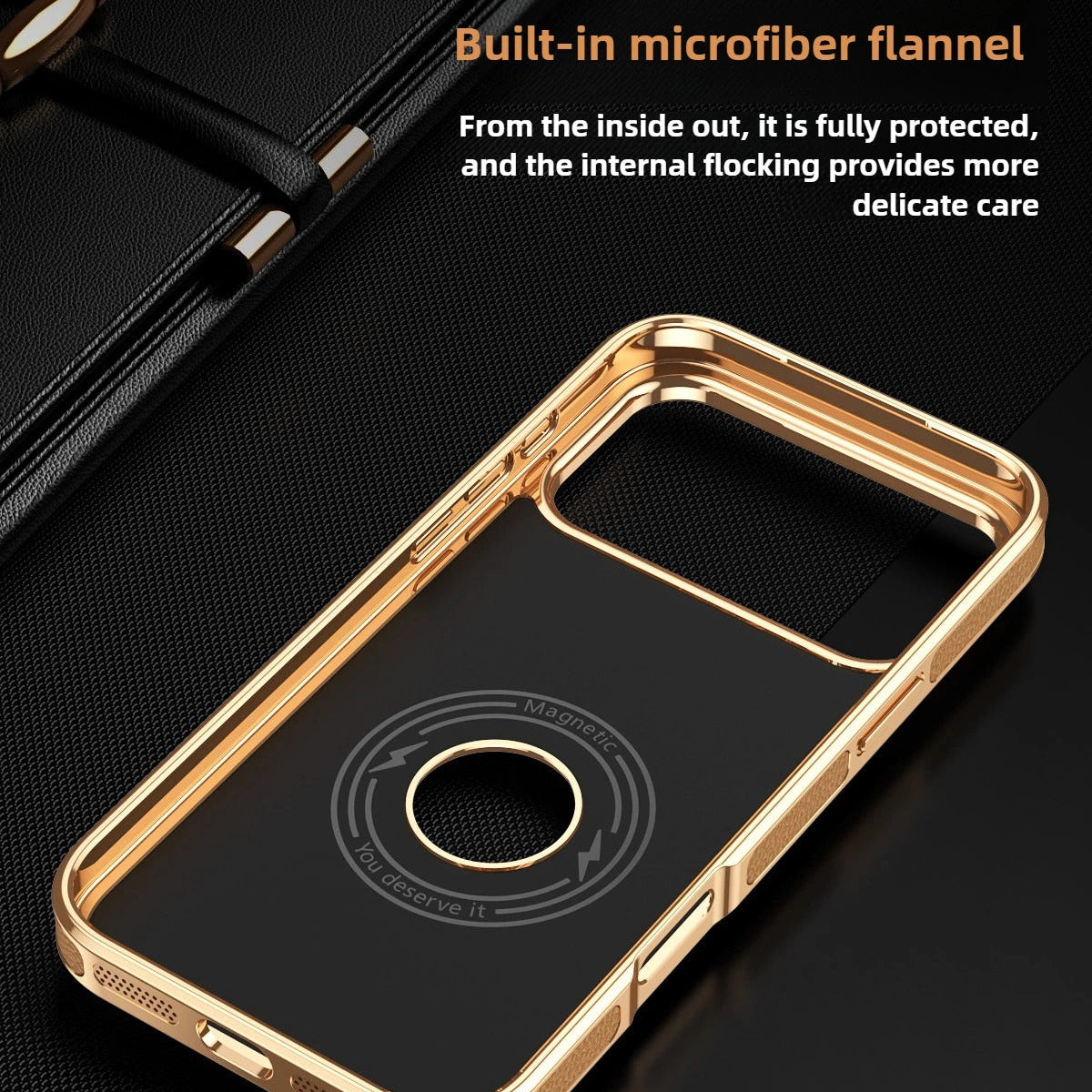 Premium iPhone Case — Magnetic Leather Cowhide Lychee Texture Slim Protective Cover with Anti-Fingerprint Grip