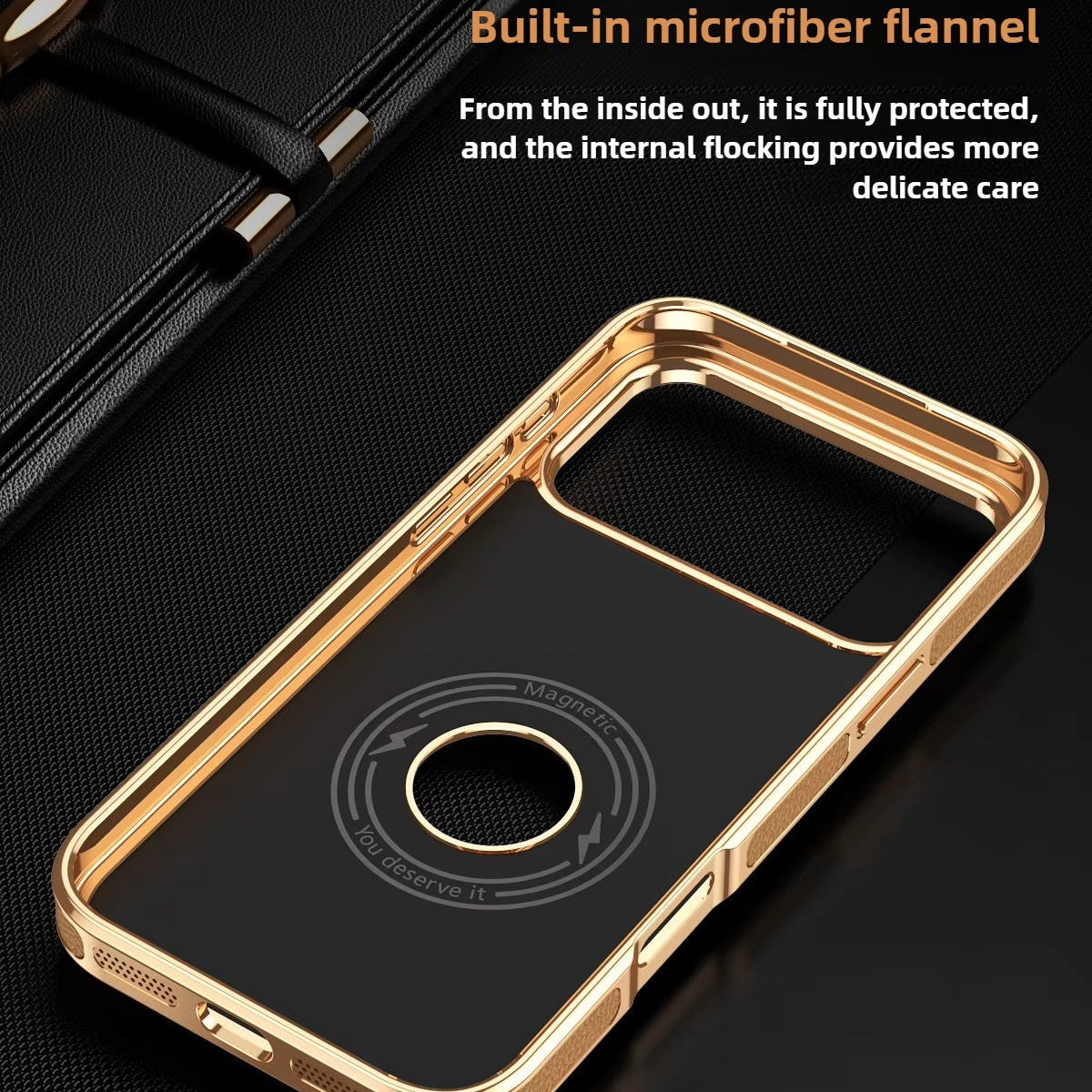 Premium iPhone Case — Magnetic Leather Cowhide Lychee Texture Slim Protective Cover with Anti-Fingerprint Grip