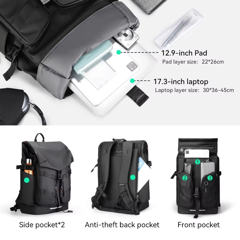 Premium Men's Laptop Backpack for Work and Travel, Large Capacity Oxford Commuter Backpack with Computer Compartment and Business Style