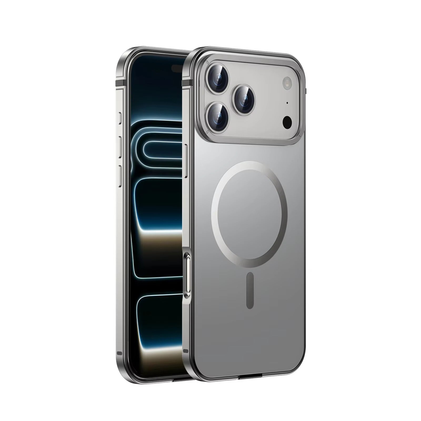 Premium iPhone Case — Orange Aluminum Alloy MagSafe Compatible Hard Shockproof Matte Cover with Magnetic Glass Protection, Anti-Scratch, Lightweight Design