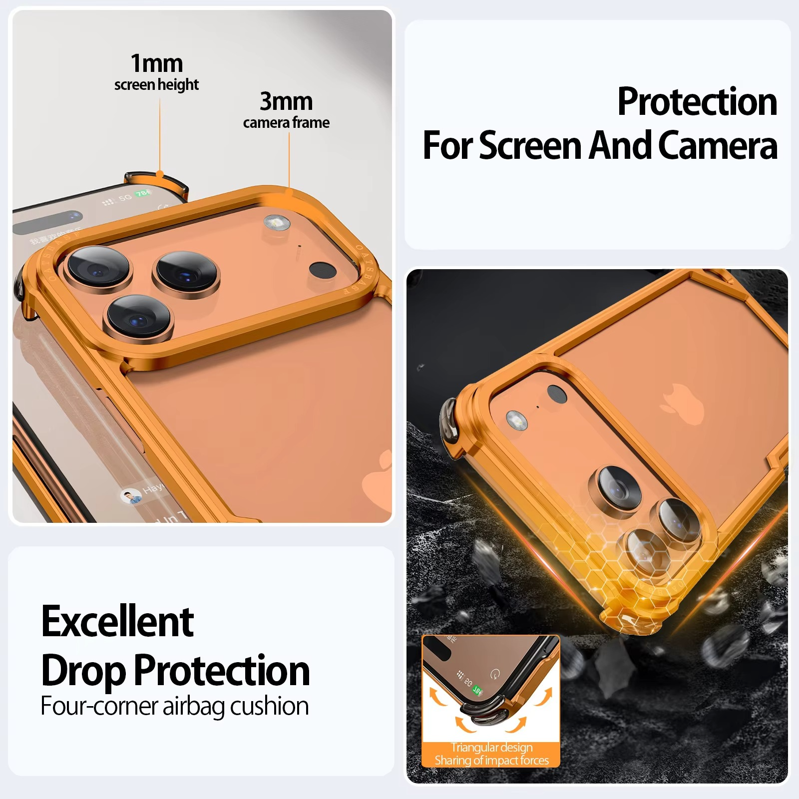 Premium iPhone Case — Slim Aluminum Alloy Frameless Shockproof Protective Cover with Minimalist Wireless-Charging Compatible Design