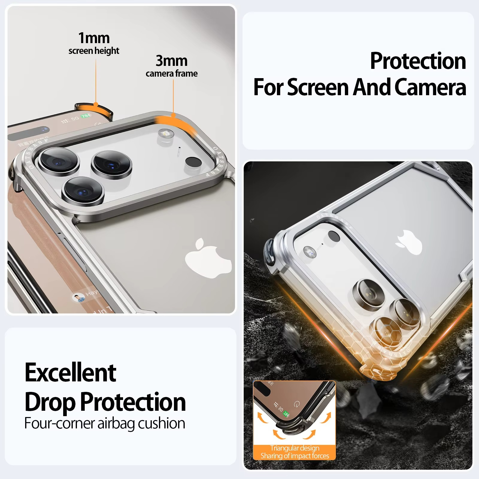 Premium iPhone Case — Slim Aluminum Alloy Frameless Shockproof Protective Cover with Minimalist Wireless-Charging Compatible Design