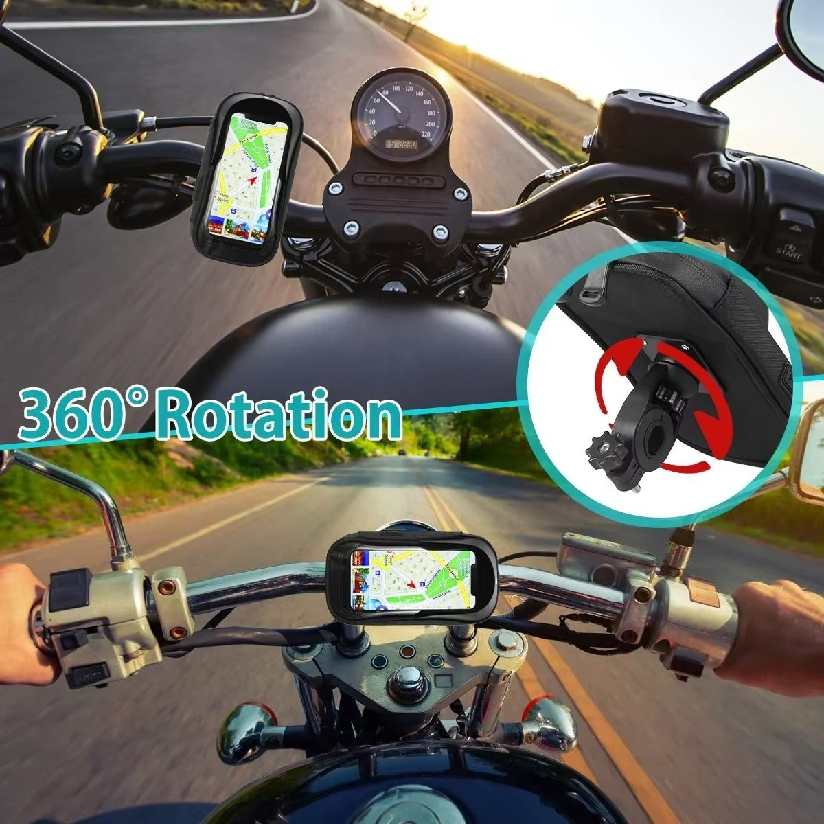 Premium Universal Motorcycle & Bicycle Phone Holder, Waterproof Lazy Bracket with 360° Rotating Mount for GPS Navigation