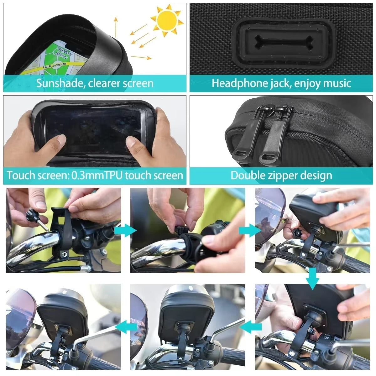 Premium Universal Motorcycle & Bicycle Phone Holder, Waterproof Lazy Bracket with 360° Rotating Mount for GPS Navigation