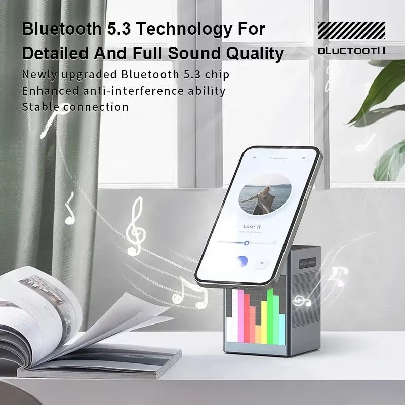 Premium iPhone 6-in-1 Magnetic Wireless Charging Station, 15W Fast-Charge Stand with Bluetooth Speaker, Alarm Clock & Multi-Device Support