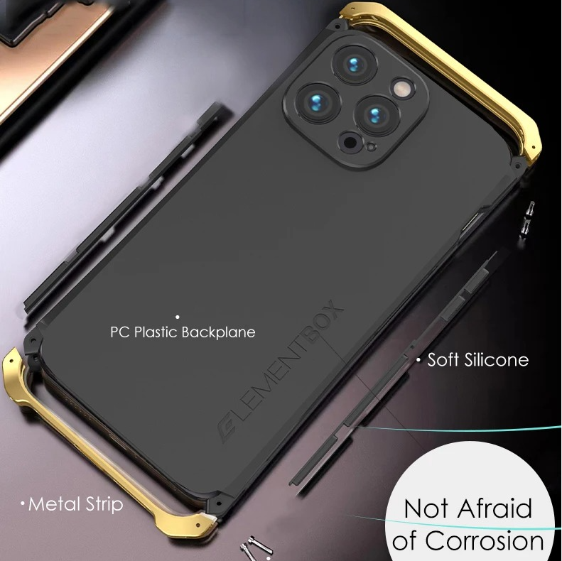 Premium iPhone Case — Aluminum Metal Anti-Collision Frame with Silicone Back, Shockproof Slim Design and Water-Resistant Anti-Fingerprint Protection