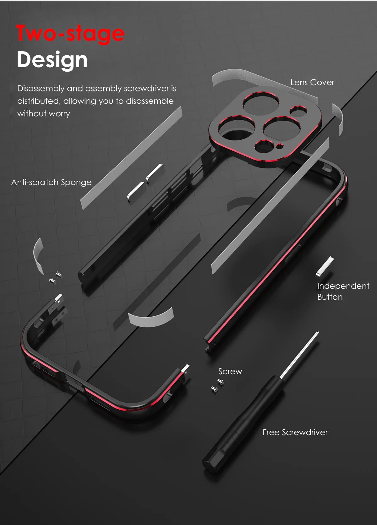 Premium iPhone Case — Slim Aluminum Metal Bumper Frame with Camera Protector, Shockproof Heavy-Duty Anti-Scratch Protective Design
