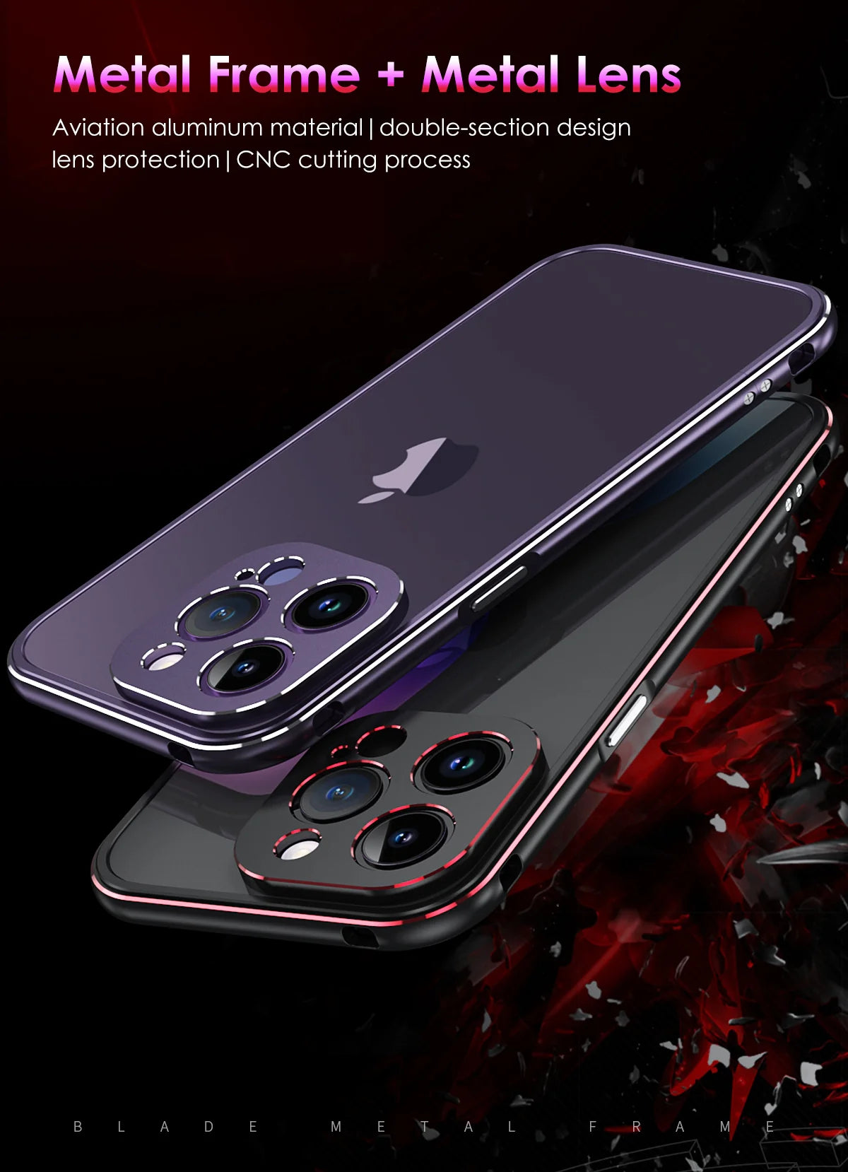 Premium iPhone Case — Slim Aluminum Metal Bumper Frame with Camera Protector, Shockproof Heavy-Duty Anti-Scratch Protective Design