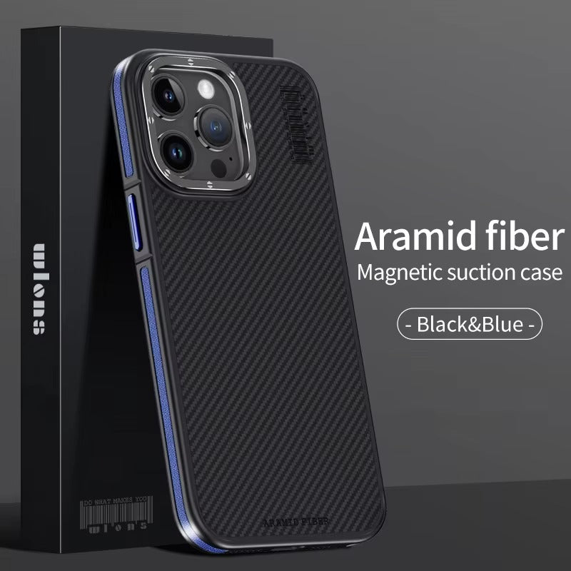 Premium iPhone Case 600D Kevlar Aramid Fiber — MagSafe Magnetic Wireless Charging Compatible Cover, Ultra-Slim Shockproof Anti-Fingerprint Scratch-Resistant Design