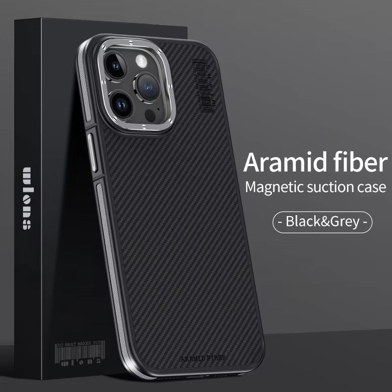 Premium iPhone Case 600D Kevlar Aramid Fiber — MagSafe Magnetic Wireless Charging Compatible Cover, Ultra-Slim Shockproof Anti-Fingerprint Scratch-Resistant Design
