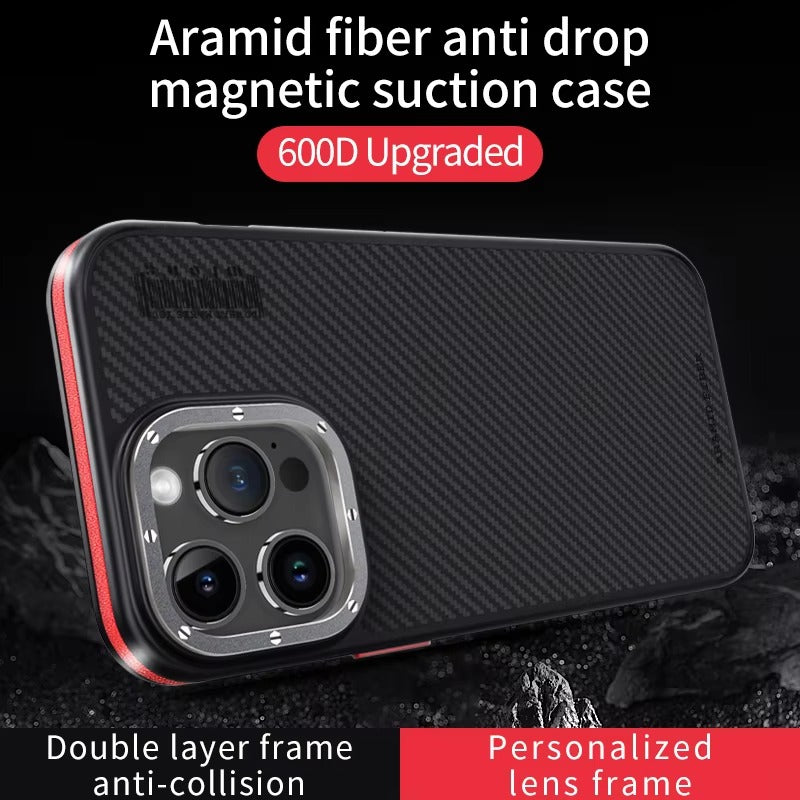 Premium iPhone Case Kevlar Carbon Fiber Cover — Magnetic Wireless Charging Compatible, Shockproof Heavy Duty Protection, Matte Anti-Fingerprint Design
