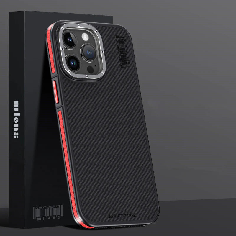 Premium iPhone Case Kevlar Carbon Fiber Cover — Magnetic Wireless Charging Compatible, Shockproof Heavy Duty Protection, Matte Anti-Fingerprint Design