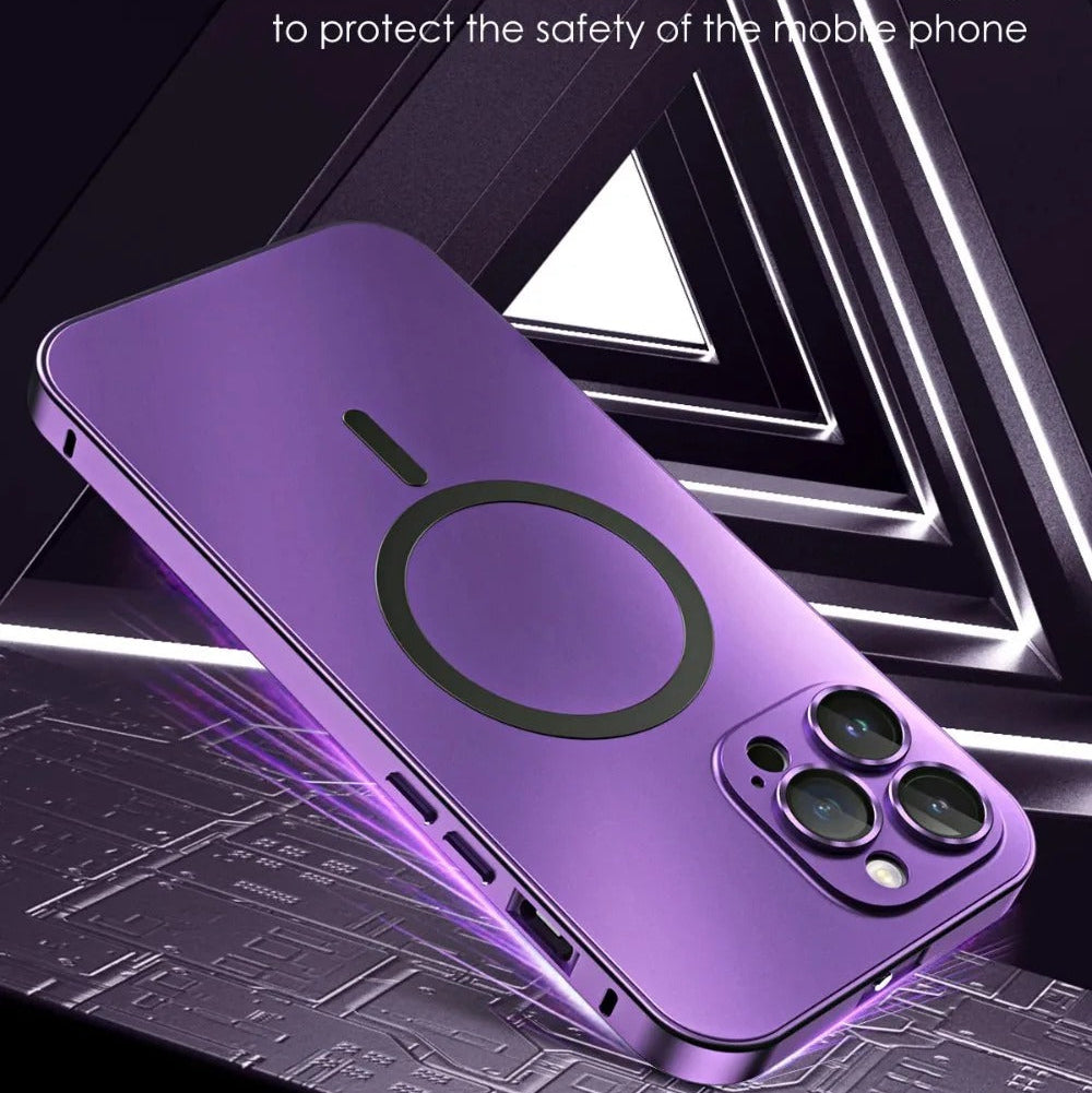 Premium iPhone Case Magnetic Aluminum Metal Frame — PC Backboard Hard Cover, MagSafe Wireless Charging Compatible, Shockproof Matte Anti-Fingerprint Design