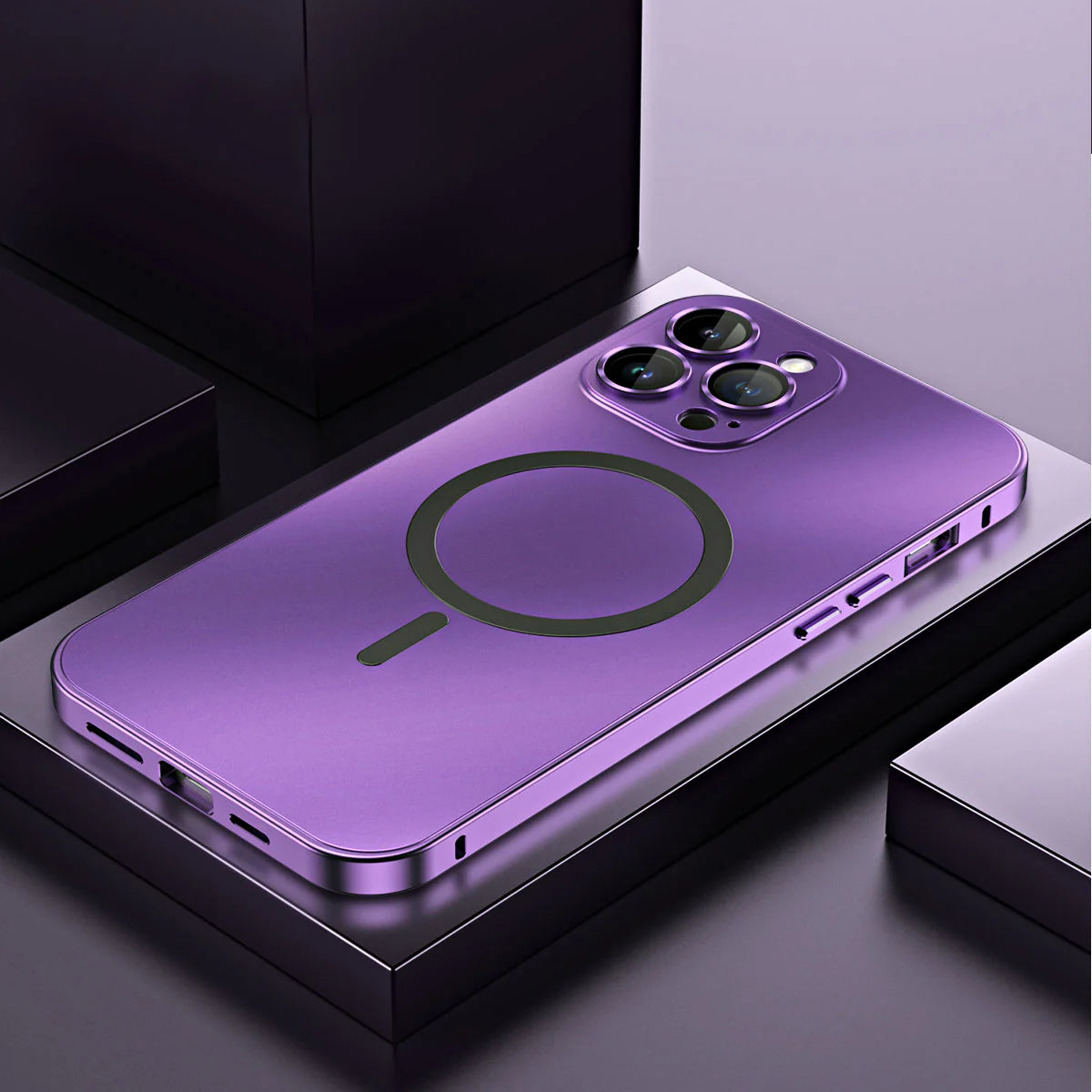 Premium iPhone Case Magnetic Aluminum Metal Frame — PC Backboard Hard Cover, MagSafe Wireless Charging Compatible, Shockproof Matte Anti-Fingerprint Design