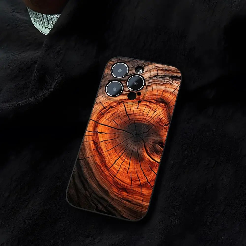 Premium iPhone Case Natural Wood Back Cover — Slim Silicone Frame, Lightweight Full Coverage Design, Stylish Shock-Resistant Protection with Smooth Finish