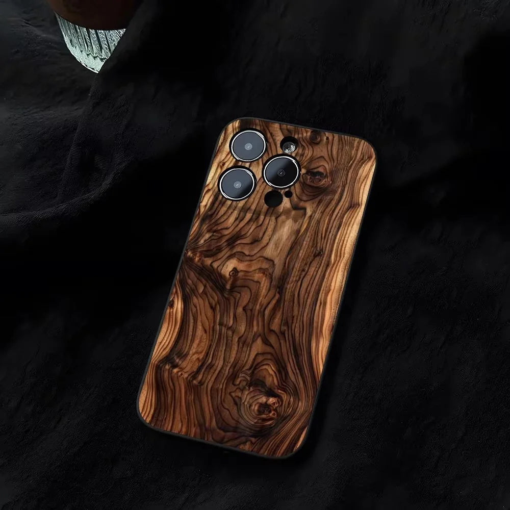 Premium iPhone Case Natural Wood Back Cover — Slim Silicone Frame, Lightweight Full Coverage Design, Stylish Shock-Resistant Protection with Smooth Finish