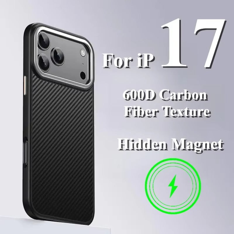 Premium iPhone Case — 600D Kevlar Magnetic Cover with Carbon Fiber TPU+PC Build, Anti-Fingerprint Shockproof Design & MagSafe Compatibility